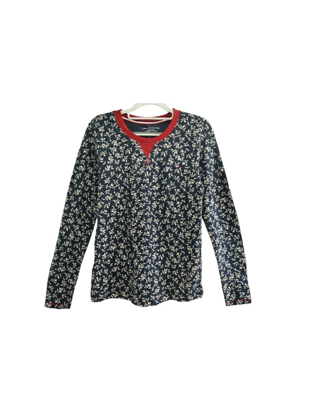 NWT Tommy Hilfiger Holly Berry Long Sleeve Waffle Knit Sleep Tee Sz S Navy Red